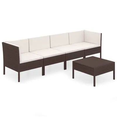 Produktbild von vidaXL 5-tlg. Garten-Lounge-Set mit Auflagen Poly Rattan Braun