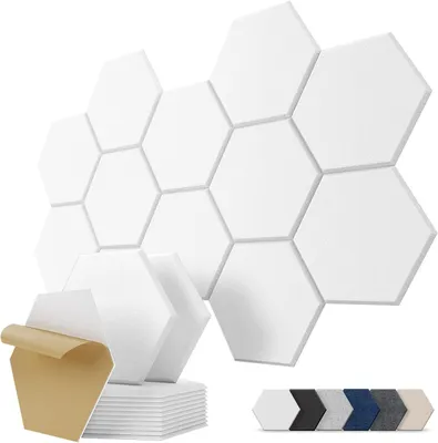 Zdjęcie produktu dla Panele akustyczne 12 sztuk, 30x26x1 cm, samoprzylepne, sześciokąt, do dekoracji ściany