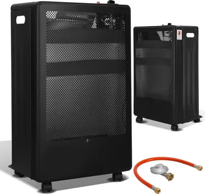 Produktbild von Izrielar Infrarot Gasheizung 3800 Watt inkl. Schlauch & Druckminderer, für Butan-/Propangasflaschen bis 15kg, Schwarz, 42x36x73 cm, für Innenräume