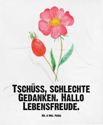 Produktbild von Mr. & Mrs. Panda Babydecke Blume Hagebutte - Weiß - Geschenk, Schlechte Gedanken, Kinderdecke, Lebensfreude, Erstlingsdecke, Fleecedecke, Schlummerdecke, Garten, Plaid