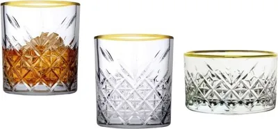 Produktbild von Pasabahce Timeless Gold 96818 Gläser Set Tumbler 2x Whisky Glas 1x Snackschale
