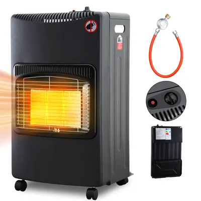 Produktbild von TolleTour Gasheizung Gasheizer Gasheizofen Heizstrahler 4.2 KW Gas Kamin inkl. Druckregler + Schlauch Gasheizstrahler Butan- oder Propangasflaschen bis 10kg Schwarz