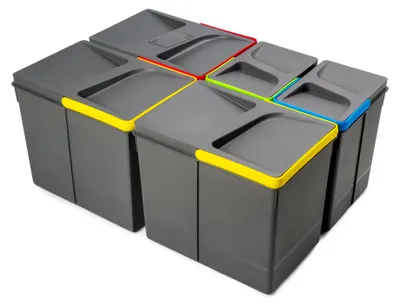 Image de Poubelles pour tiroir de cuisine Recycle avec couvercle anti-odeurs - Hauteur 266 - 3x15litres - 2x7litres - Plastique gris antracite