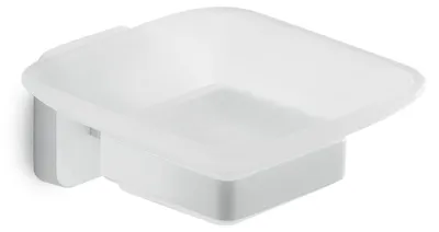 Immagine prodotto di Portasapone da muro bianco opaco in acciaio inox e vetro satinato | Tahiti