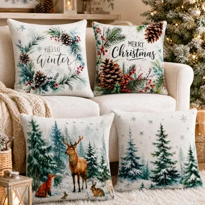 Kissenbezüge Weihnachten 45x45 cm, 4er-Pack, Polyester