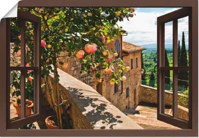 Produktbild von ARTland Poster Rosen auf Balkon Toskana, braun Größe: 100x70 cm