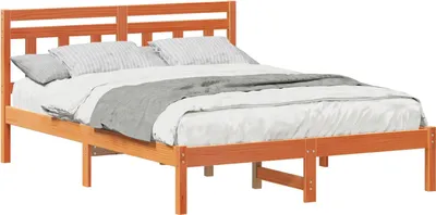 Image de vidaXL Cadre de lit Marron 135 x 190 cm Pin massif