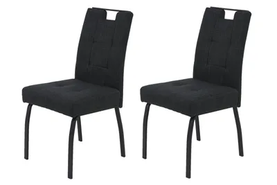 Produktbild von Hela Tische, 2er Set Esszimmerstuhl Linz Bezug Webstoff Anthrazit, Flachrohr Gestell, Lehne mit Griffleiste, XL Komfortsitz Federkorb, 120kg belastbar