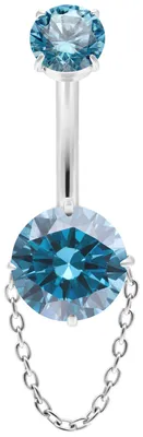 Produktbild von Wildcat Bauchnabelpiercing - Turquoise Crystals with Chain Bananabell  aus Titan Grad 23, Körperstelle: Bauchnabel, Länge: 8,0mm, Weißgold