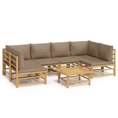 Produktbild von 7-tlg. Garten-Lounge-Set mit Taupe Kissen Bambus