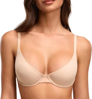 Productafbeelding van Demi bh zonder voering met beugel in beige, met diepe V-hals en halve cups