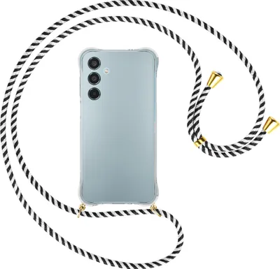 Produktbild von Handykette Backcover-Schutzhülle mit Band (Metall goldfarben) für Samsung Galaxy M35 5G - schwarz/weiß gestreift