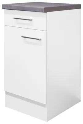 Produktbild von Flex Well Unterschrank mit Schublade und Drehtür Varo BxTxH 40 x 60 x 86 cm weiß matt zerlegt Anschlag reversibel 00010974