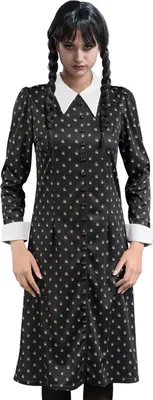 Produktbild von Kostüm "Wednesday" für Damen | Print Kleid Schwarz Weiß - Addams Family Größe: M