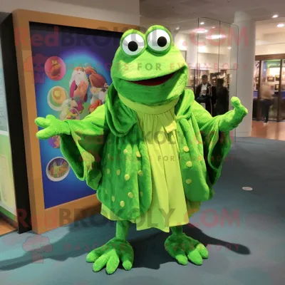 Produktbild von Grüner REDBROKOLY Frosch Maskottchen kostüm gekleidet in ein Minikleid und Schalnadeln