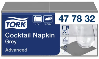 Productafbeelding van Cocktailservetten, Advanced, 24x24 cm, 1/4 vouw, 2-laags, grijs, verpakking: 12 x 200 stuks