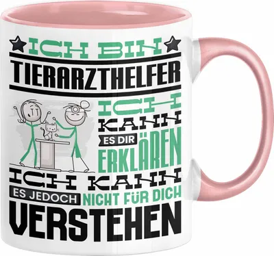 Produktbild von Tierarzthelfer Geschenk Kaffee-Tasse Geschenkidee für Tierarzthelfer Ich Bin Tierarzthelfer Ich Kann Es Dir Erklären Jedoch Nicht Für Dich Verstehen Spruch Lustig (Rosa)
