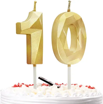 Produktbild von 10 Kerzen für Geburtstagsgeschenke, goldene Zahlenkerzen "10", Glückwunsstortenaufsätze für Partys, Hochzeiten, Firmenjubiläen