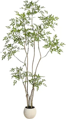 Produktbild von Künstliche Nandina Pflanze 210 cm – Realistische Kunstpflanze als Bodenpflanze im Topf – Grün