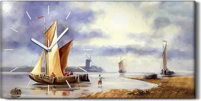Produktbild von Wandkunst Leinwand Bild Uhr Geräuschlos Kunstdruck 60x30 Gemälde Schiff Fischer - weiße Hände