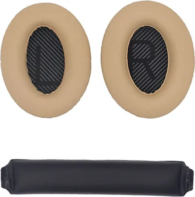 Zdjęcie produktu dla INF Wymienne nauszniki i pałąk do słuchawek Bose QC15 QC25 QC35 Beżowy + Czarny