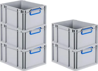 Produktbild von SparSet 5x Eurobox NextGen Color | HxBxT 22x30x40cm | 20 Liter | Griffe blau geschlossen | Glatter Boden | Grau | Eurobehälter, Transportbox, Transportbehälter, Stapelbehälter