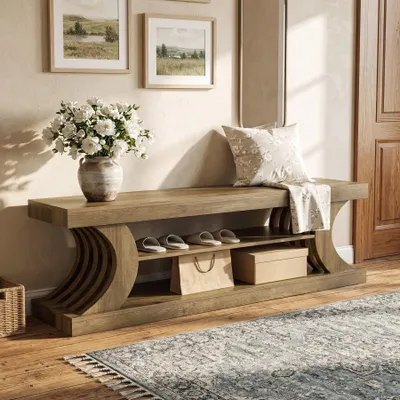 Immagine prodotto di Tribesigns, mobiletto per scarpe da 160 cm per l'ingresso, con 3 ripiani e vani a giorno, ideale per ingresso, camera da letto, corridoio. Colore: marrone