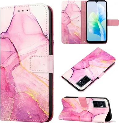 Produktbild von VIVO S10E 5G Hülle, Marmor Motiv Kunstleder Tasche Wallet Kartenfächer mit Standfunktion Klapp Schutzhülle für VIVO S10E 5G / V23E 4 5G / Y75 4G Rosa