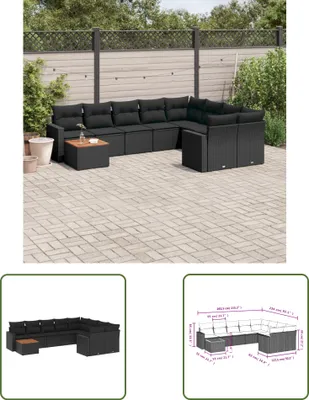 Produktbild von The Living Store 10-tlg. Garten-Sofagarnitur mit Kissen Schwarz Poly Rattan