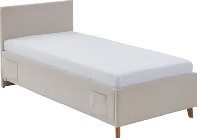 Produktbild von Bettgestell - 90 x 200 cm - Beige - Holzgestell - Stoffbezug - mit Lattenrost & USB-Port
