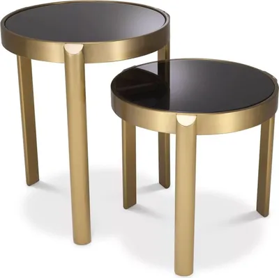 Produktbild von Casa Padrino Luxus Beistelltisch Set Messing / Schwarz - 2 runde Edelstahl Tische mit Glasplatten - Wohnzimmer Möbel - Hotel Möbel - Luxus Möbel - Luxus Einrichtung - Möbel Luxus