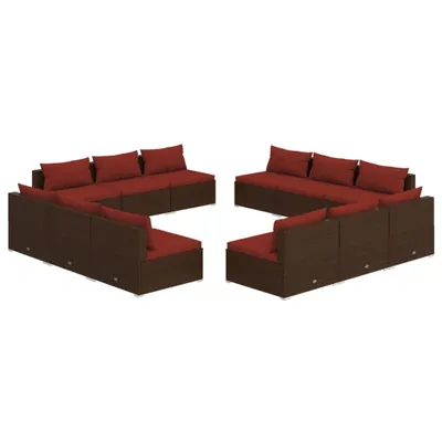 Produktbild von 12-tlg. Garten-Lounge-Set mit Kissen Poly Rattan Braun