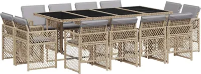 Produktbild von vidaXL 13-tlg. Garten-Essgruppe mit Kissen Beigemischung Poly Rattan