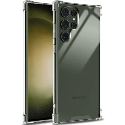 A clear protective case for a smartphone is shown against a white background.