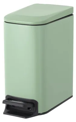 Immagine prodotto di Piccolo cestino da bagno con coperchio, sistema di chiusura ammortizzata, pedale a pressione, capacità 6 litri, acciaio inossidabile, finitura verde opaco