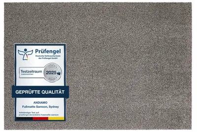 Baumwoll-Fußmatte in Granit, ca. 100 x 150 cm, mit Testsiegel – Blattschuss.
