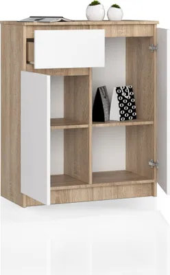 Obrázek produktu pro BDW, komoda s 1 zásuvkou a 2 dvířky, 80x99x40 cm, příborník, dub Sonoma - bílá