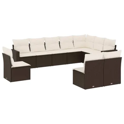 Produktbild von vidaXL 10-tlg. Garten-Sofagarnitur mit Kissen Braun Poly Rattan