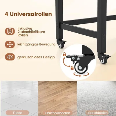 Produktbild von Schreibtisch mit Rollen Computertisch mit Abnehmbarer Stofftasche und Kopfhörerhaken 120 x 60 x 75 cm Natur