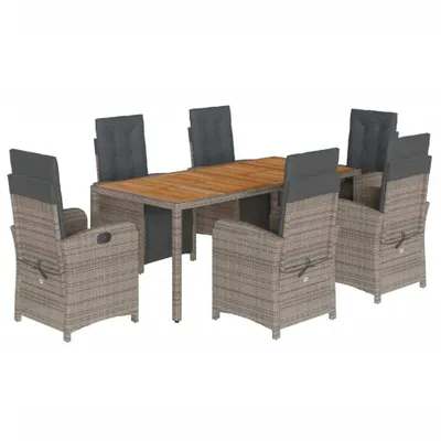 Produktbild von 7-tlg. Garten-Essgruppe mit Kissen Grau Poly Rattan