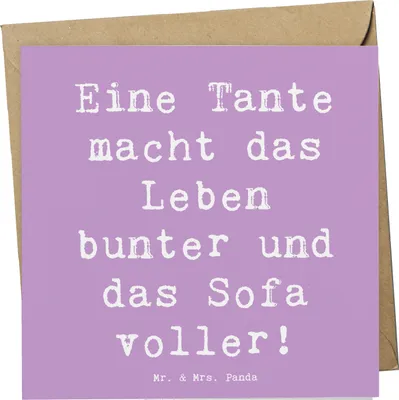 Produktbild von Mr. & Mrs. Panda Deluxe Karte Spruch Bunte Tante - Lavendeltraum - Geschenk, anlasskarte, Dankeschön, Geschenke, Glückwunschkarte, Herz, Klappkarte, faltkarte, Farbe