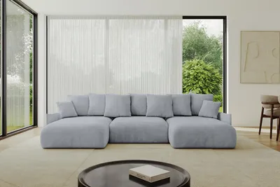 Produktbild von ALTDECOR Ecksofa in U-Form mit Schlaffunktion und Bettkasten - ONESK-U-v1 304x165x72 cm  Hellgrau - Corner Sofa Bett Eckcouch Couch U-Form Schlafcouch Ausziehbar Wohnlandschaft Schlafsofa Cauchsofa