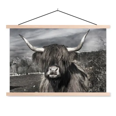 Produktbild von MuchoWow® Textilposter Schottischer Highlander - Tiere - Hörner 60x40 cm mit holzfarbenen Rahmen - Bilder