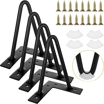 Immagine prodotto di Set di 4 gambe in metallo nero per tavolo – design industriale con protezioni in gomma