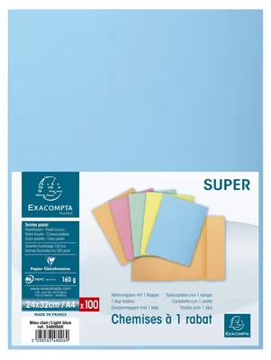 Produktbild von Aktenmappen Exacompta 348006E 100er Pack 160 g/m² Pastellfarben DIN A4 hellblau