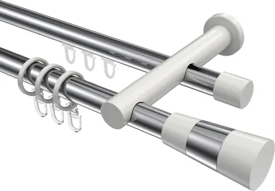 Produktbild von Interdeco Rundrohr-Innenlaufstange / Gardinenstange (Kombination) Chrom / Weiß, Typ Platon Tanara (Konus Bicolor), 20 mm Ø 2-läufig, 120 cm