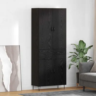 Zdjęcie produktu dla vidaXL Wysoka szafka, 2 sztuki, czarny kolor, imitacja dębu, wymiary: 69,5 x 34 x 180 cm