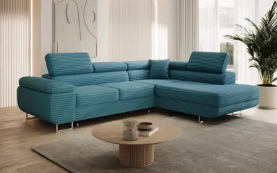 Produktbild von Modernes Ecksofa ASTON mit Schlaffunktion & Bettkasten, Ausziehbare Wohnlandschaft in L-Form, Stauraum, Schlafsofa, Rechts
