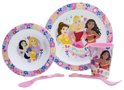 Productafbeelding van Disney Prinsessen serviesset, geschikt voor de magnetron. 5-delige kinderbordenset met antislipbodem