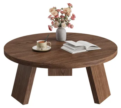 Zdjęcie produktu dla Okr?g?y stolik kawowy 85 cm ?awa do salonu stolik ze sko?nymi nogami MDF Orzech strukturalny (135)